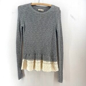 Hollister Sweater Womens XS Grey Lace Hem Ribbed Knit Long Sleeve Top Bella Y2K